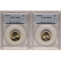 Lot of 1947-D & 1950-D Jefferson Nickel Coins PCGS MS65