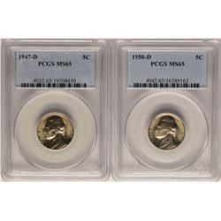 Lot of 1947-D & 1950-D Jefferson Nickel Coins PCGS MS65