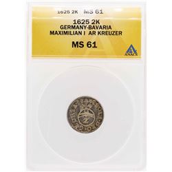 1625 Germany-Bavaria Maximilian I AR 2 Kreuzer Coin ANACS MS61