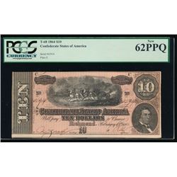 1864 $10 Confederate States of America Note PCGS 62PPQ