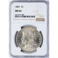 1887 $1 Morgan Silver Dollar Coin NGC MS64