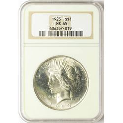 1923 $1 Peace Silver Dollar Coin NGC MS65