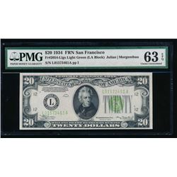 1934 $20 San Francisco Federal Reserve Note PMG 63EPQ