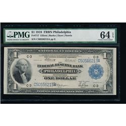 1918 $1 Philadelphia Federal Reserve Bank Note PMG 64EPQ