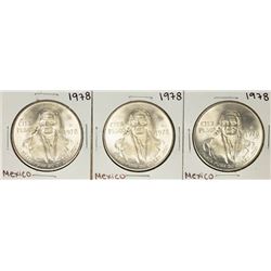 Lot of (3) 1978 Mexico Cien Pesos Silver Coins