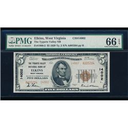 1929 $5 Elkins National Bank Note PMG 66EPQ