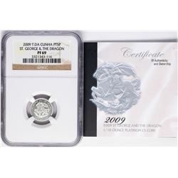 2009 T.DA Cunha 5 Pounds 1/10 oz St. George & Dragon Platinum Coin NGC PF69