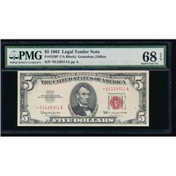 1963 $5 Legal Tender Star Note PMG 68EPQ