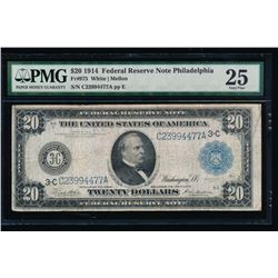 1914 $20 Philadelphia Federal Reserve Note PMG 25