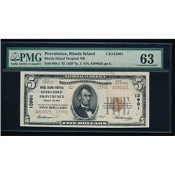 1929 $5 Providence National Bank Note PMG 63