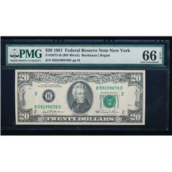 1981 $20 New York Federal Reserve Note PMG 66EPQ