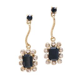 Plated 18KT Yellow Gold 3.94ctw Black Sapphire and Diamond Earrings