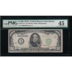 1934A $1000 Boston Federal Reserve Note PMG 45