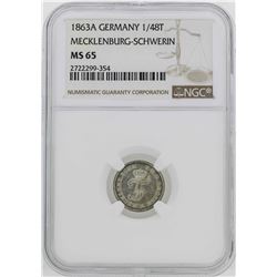 1863-A Germany Friedrich Franz II 1/48 Thaler Coin NGC MS65