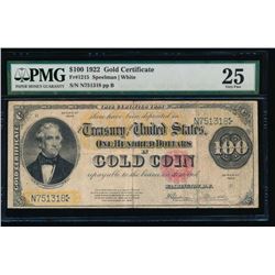 1922 $100 Gold Certificate PMG 25