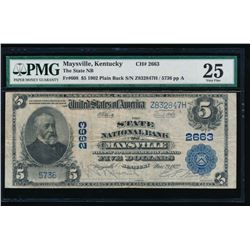 1902 $5 Maysville National Bank Note PMG 25