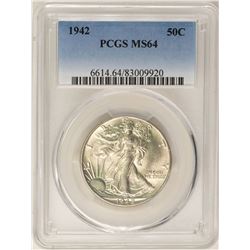 1942 Walking Liberty Half Dollar Coin PCGS MS64