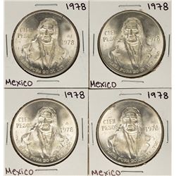 Lot of (4) 1978 Mexico Cien Pesos Silver Coins