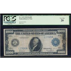 1918 $1000 San Francisco Federal Reserve Note PCGS 20