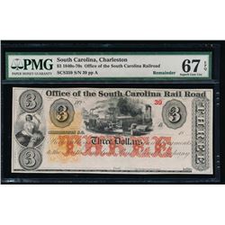 1800's $3 South Carolina Obsolete Note PMG 67EPQ