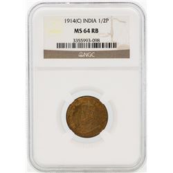 1914 India 1/2 Pice Coin NGC MS64RB