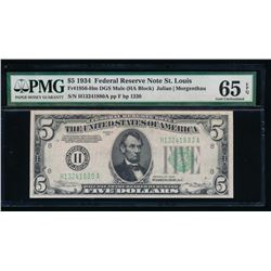 1934 $5 St Louis Federal Reserve Note PMG 65EPQ