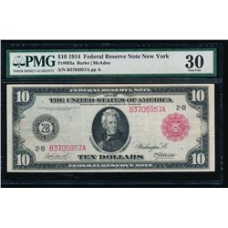 1914 $10 Res Seal New York Federal Reserve Note PMG 30