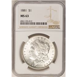 1881 $1 Morgan Silver Dollar Coin NGC MS63