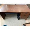 Image 1 : 2 Dark Walnut Finish Desks with Computer Key Board Tray with Shredder & Office Chair on Wheels