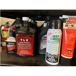 Glass Cleaner, Synthetic Injector Oil, Full Synthetic Oil, Assembly Grease, Power Steering Fluid, Oi