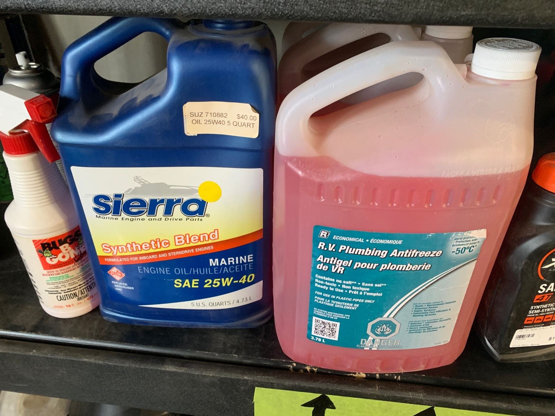 Fuel Stabilizer, Synthetic Blend Oil, R.V. Antifreeze, 4 Stroke Oil, Spray Foam,