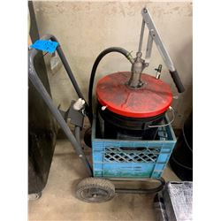 Grease Pail on Cart with Pump & 3 Grease Guns