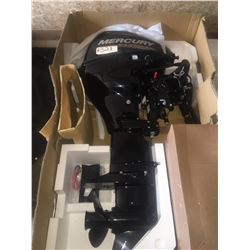 2017 Mercury 4 stroke 20 HP outboard motor w. tiller, unused, crated, w. fuel tank, warranty card