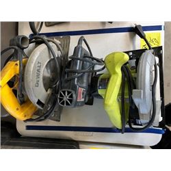 1- Dewalt circular saw; 1- Ryobi circular saw; 1-Skil jigsaw