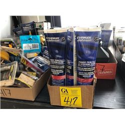 misc. boat motor parts; power trim/tilt steering fluid; foam filter; gearcase lube; cleaner; etc