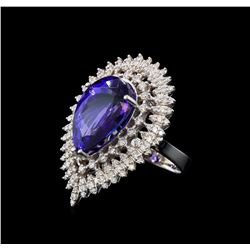 14.71 ctw Tanzanite and Diamond Ring - 14KT White Gold