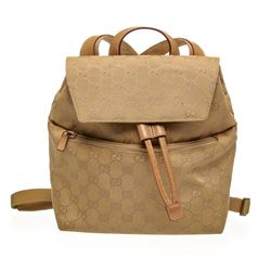 Gucci Tan Beige GG Canvas Leather Mini Backpack