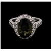 Image 1 : 4.35 ctw Green Tourmaline and Diamond Ring - 14KT White Gold