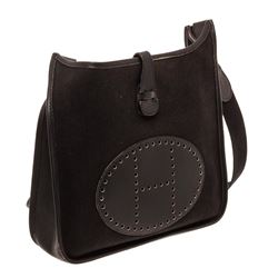 Hermes Black Canvas Leather Evelyne I PM Bag