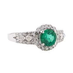 1.02 ctw Emerald and Diamond Ring - 14KT White Gold