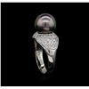 Image 4 : 0.87 ctw Pearl and Diamond Ring - 14KT White Gold