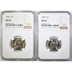 2-1965 JEFFERSON NICKELS NGC MS-66