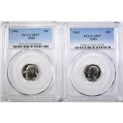 1965 & 66 SMS ROOSEVELT DIMES, PCGS SP-67