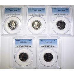 1968-S THRU 72-S PROOF WASH QUARTERS, PCGS PR-68