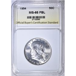 1954 FRANKLIN HALF DOLLAR, OBCS GEM BU FBL