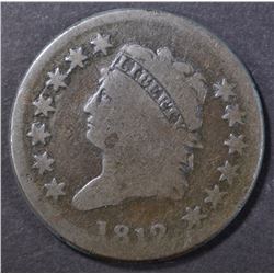 1812 LARGE CENT, AG/G scratches rev