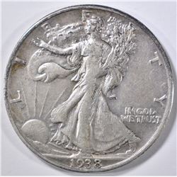 1938-D WALKING LIBERTY HALF DOLLAR, XF