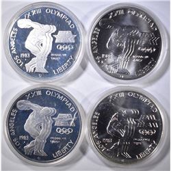 2-PROOF & 2-UNC 1983 OLYMPIC COMMEM SILVER DOLLARS