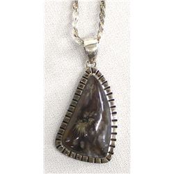 Sterling Silver and Plume Agate Pendant Necklace