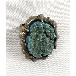 Hand Wrought Sterling Turquoise Ring, Size 7.5